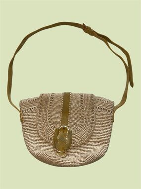 Vanessa Bruno Panier Tan Raffia and Calfhide Crossbody Bag